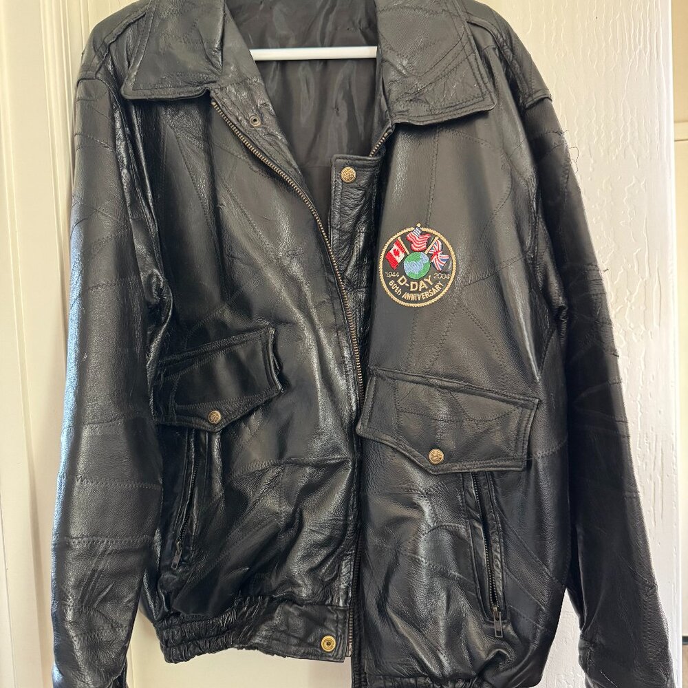 D-Day Anniversary Genuine Leather Bomber Jacket